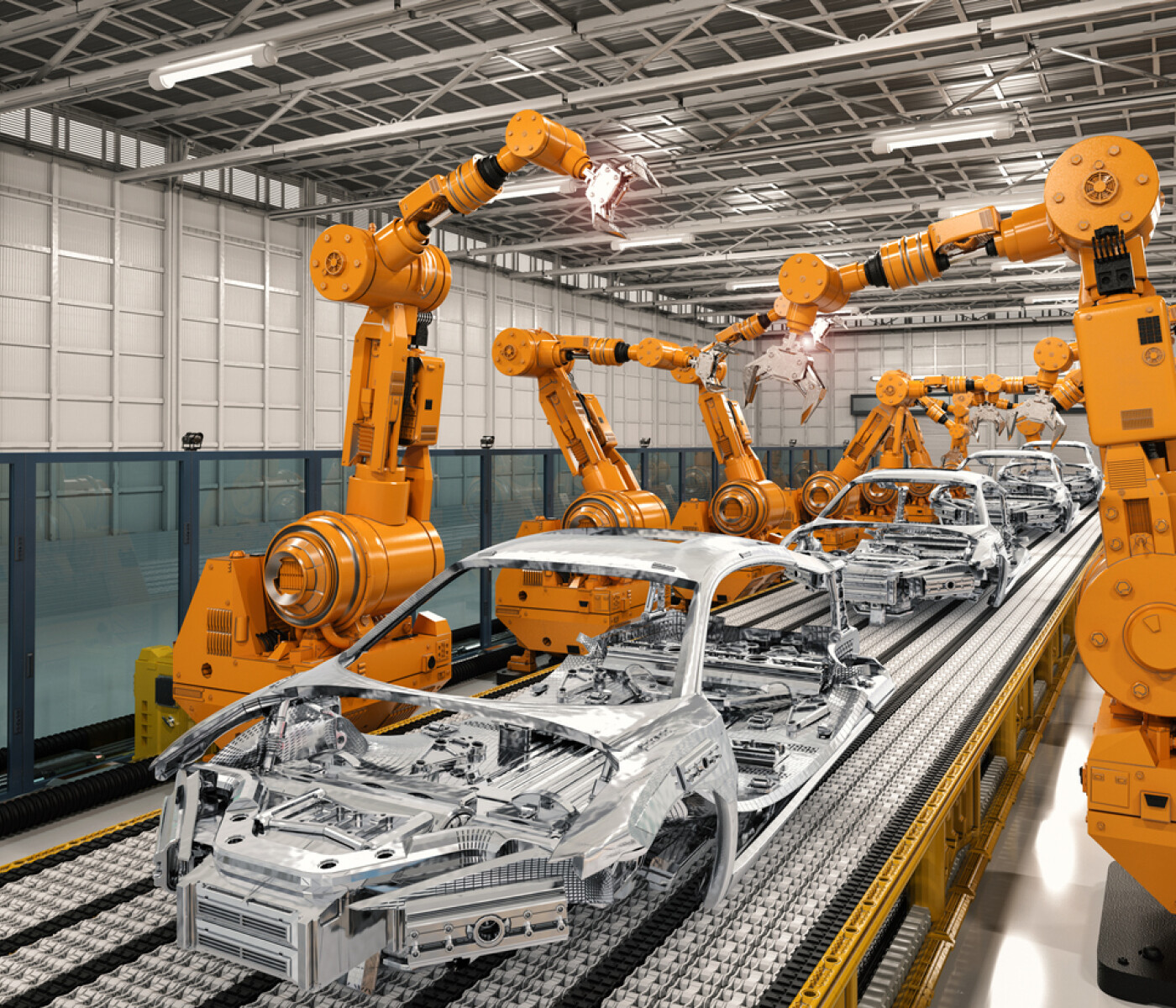 Modern automatized car assembly line.