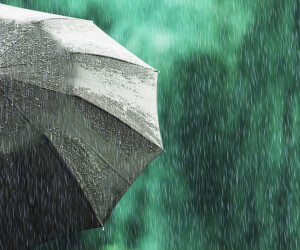 Spanned umbrella in rainy weather.