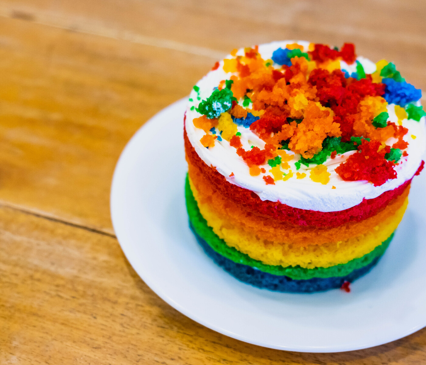 A rainbow layer cake.
